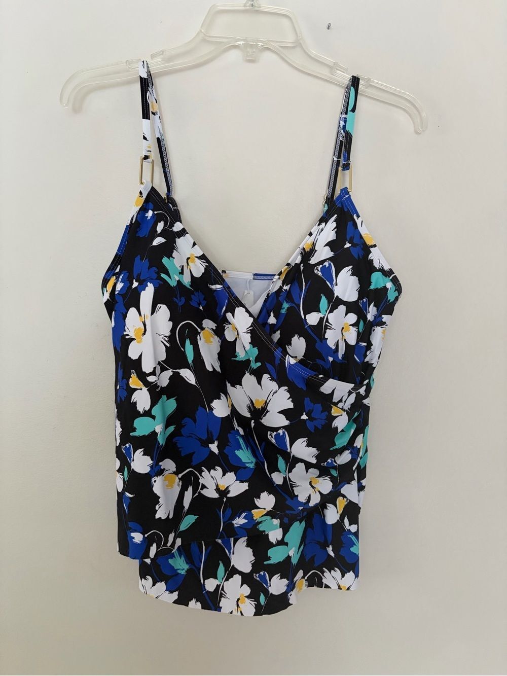 Liz Claiborne Black Floral V-Neck Tankini With Adjustable Straps